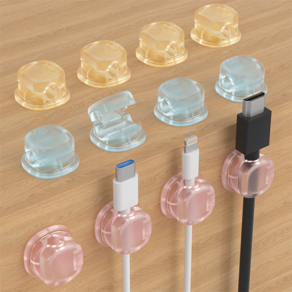 Desk Cable Clip - 3 Transparent Color Magnetic Cable Organizer,