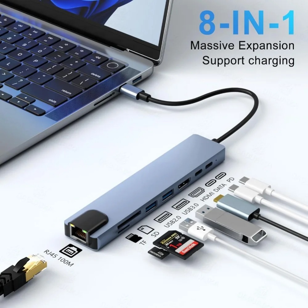 USB C Hub 8/7 in 1 4K HDMI Ada - đánh giá và giá Usb Hub 7 Port